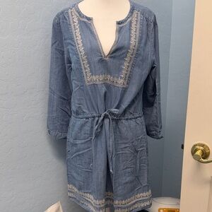 GAP Blue Embroidered Denim Tunic Dress Small
